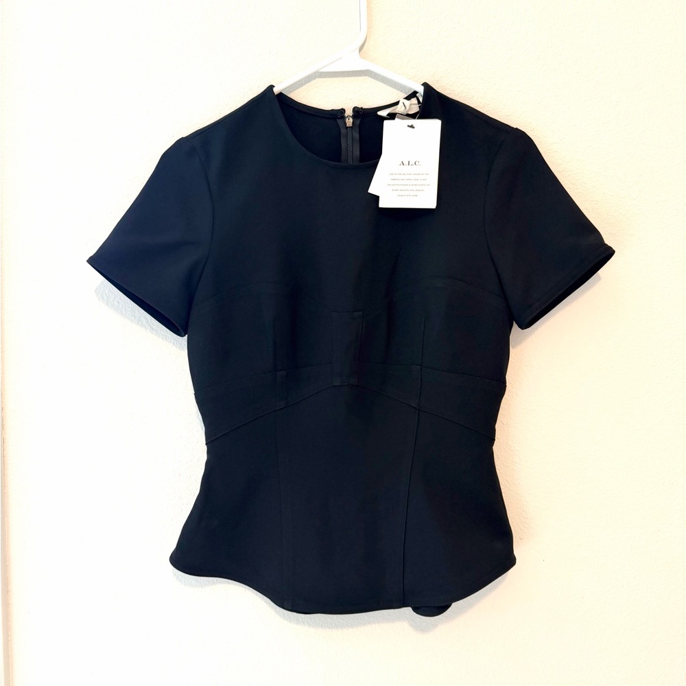 A.L.C. Elegant Black Short Sleeve Blouse
